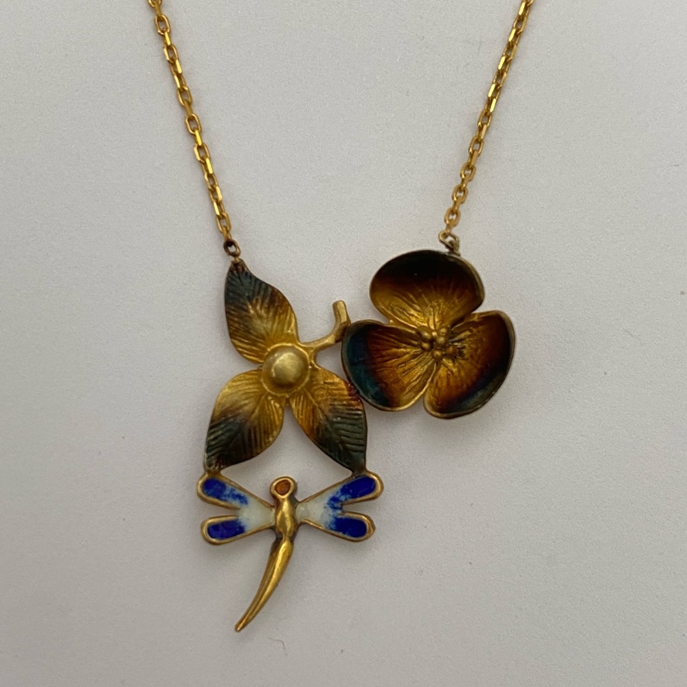 925 Silver blue dragonfly lotus flower necklace yellow gold plated
